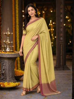 Ushvii - Yellow Checks Printed Venkatagiri Saree