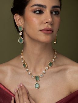 Joules By Radhika - Green Regal Oasis Droplet Long Jewellery Set