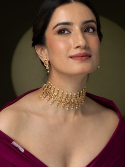 Joules By Radhika - White Zigzag Micro-Pearl Choker Jewellery Set