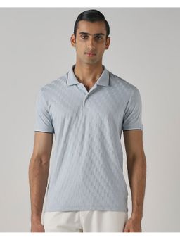 Mufti - Pale Powder Blue Textured Polo T-Shirt