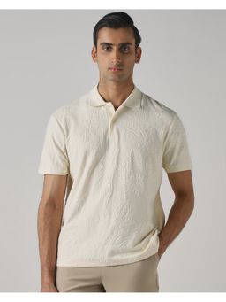 Mufti - Rich Eggshell Off White Textured Polo T-Shirt