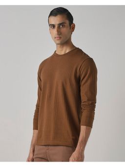 Mufti - Rich Umber Brown Textured T-Shirt