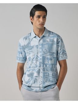 Mufti - Light Powder Blue Abstract Polo T-Shirt