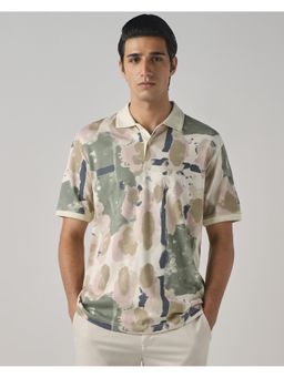 Mufti - Light Oatmeal Beige Abstract Polo T-Shirt