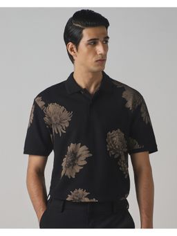 Mufti - Jet Black Floral Polo T-Shirt