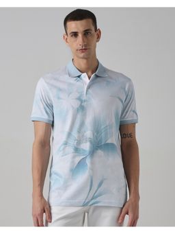Mufti - Pale Powder Blue Floral Polo T-Shirt