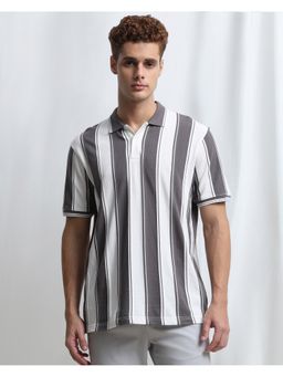 Mufti - Smoky Graphite Grey Stripes Polo T-Shirt