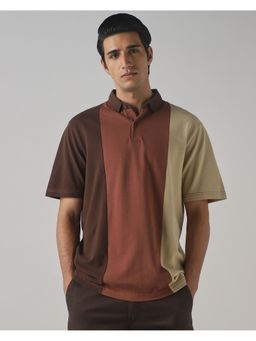 Mufti - Muted Brick Red Colorblock Polo T-Shirt
