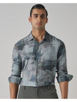Mufti - Muted Teal Blue Abstract Shirt