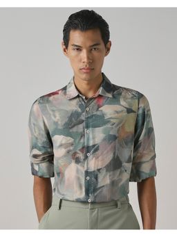 Mufti - Muted Sage Green Abstract Shirt