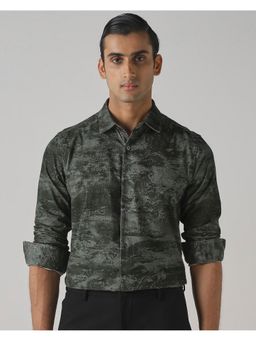 Mufti - Dark Olive Green Abstract Shirt