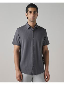 Mufti - Dark Charcoal Grey Textured Shirt