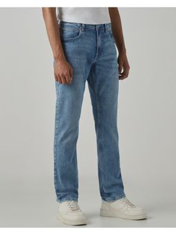 Mufti - Washed Mid Blue Solid Jeans