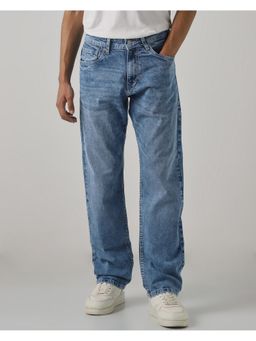 Mufti - Washed Mid Blue Textured Jeans