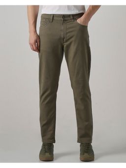 Mufti - Dark Olive Green Solid Jeans