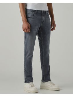 Mufti - Washed Charcoal Grey Textured Jeans