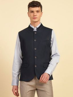 Cantabil - Men Navy Blue Breathable and Soft Regular Fit Waist Coat