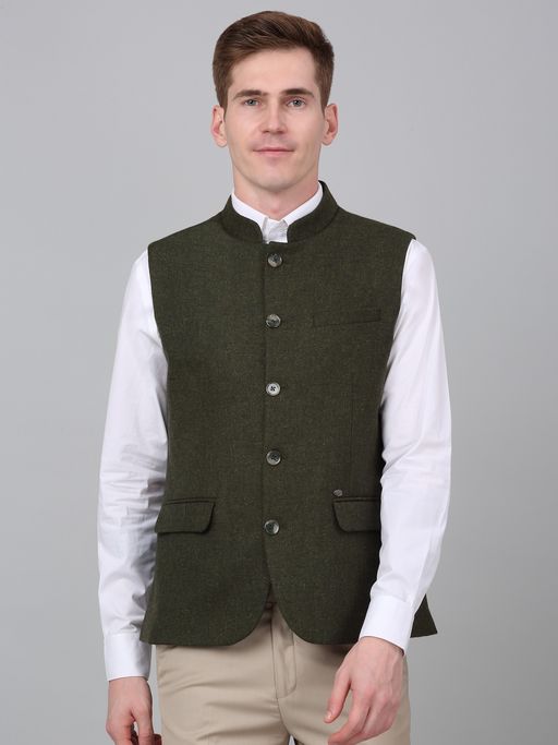 Cantabil Men Green Breathable and Soft with Colour Fastness Regular Fit Waist Coat
