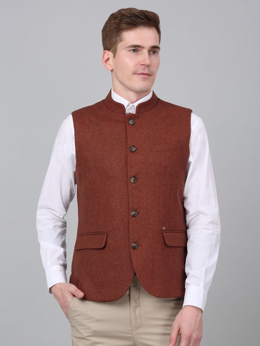 Cantabil Men Rust Breathable and Soft with Colour Fastness Regular Fit Waist Coat