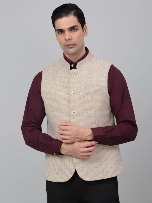 Cantabil Men Beige Breathable and Soft with Colour Fastness Regular Fit Waist Coat