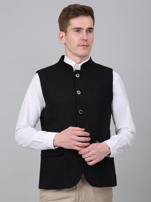 Cantabil Men Black Breathable and Soft with Colour Fastness Regular Fit Waist Coat