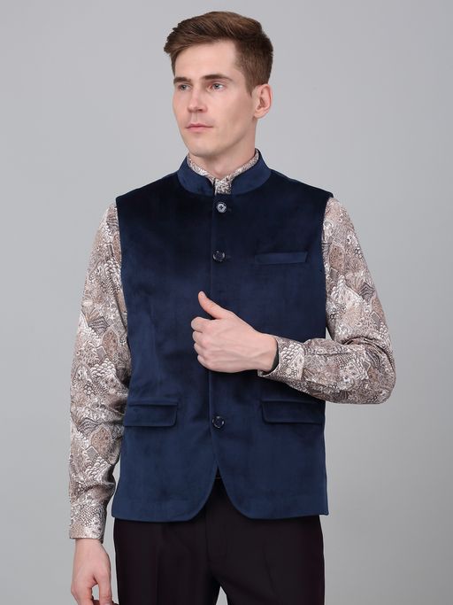 Cantabil Men Navy Blue Regular Fit Waist Coat