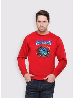 Obaan - Men's Red Full Sleeves Crew Neck Graphic Printed Sweatshirt