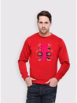 Obaan - Men's Red Full Sleeves Crew Neck Graphic Printed Sweatshirt