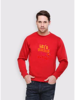 Obaan - Men's Red Full Sleeves Crew Neck Graphic Printed Sweatshirt