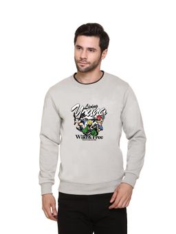 Obaan - Men's Grey Full Sleeves Crew Neck Graphic Printed Sweatshirt