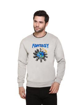 Obaan - Men's Grey Full Sleeves Crew Neck Graphic Printed Sweatshirt
