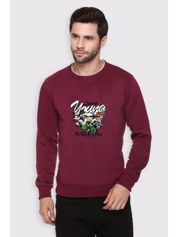 Obaan - Men's Maroon Full Sleeves Crew Neck Graphic Printed Sweatshirt