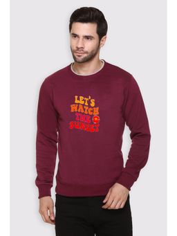 Obaan - Men's Maroon Full Sleeves Crew Neck Graphic Printed Sweatshirt