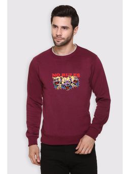 Obaan - Men's Maroon Full Sleeves Crew Neck Graphic Printed Sweatshirt