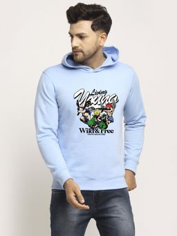 Obaan - Men's Blue Full Sleeves Hooded Neck Graphic Printed Hoodie