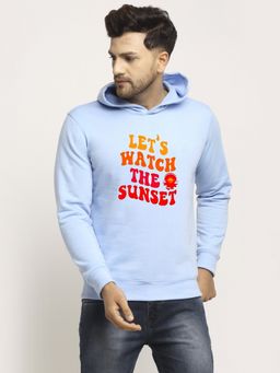 Obaan - Men's Blue Full Sleeves Hooded Neck Graphic Printed Hoodie