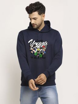 Obaan - Men's Navy Blue Full Sleeves Hooded Neck Graphic Printed Hoodie