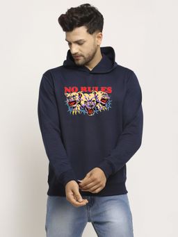 Obaan - Men's Navy Blue Full Sleeves Hooded Neck Graphic Printed Hoodie