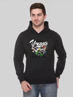 Obaan - Men's Black Full Sleeves Hooded Neck Graphic Printed Hoodie