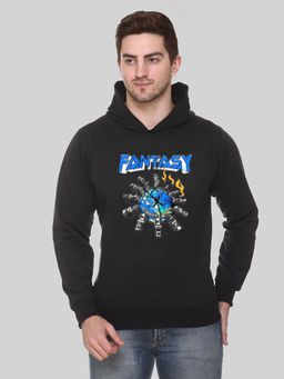 Obaan - Men's Black Full Sleeves Hooded Neck Graphic Printed Hoodie