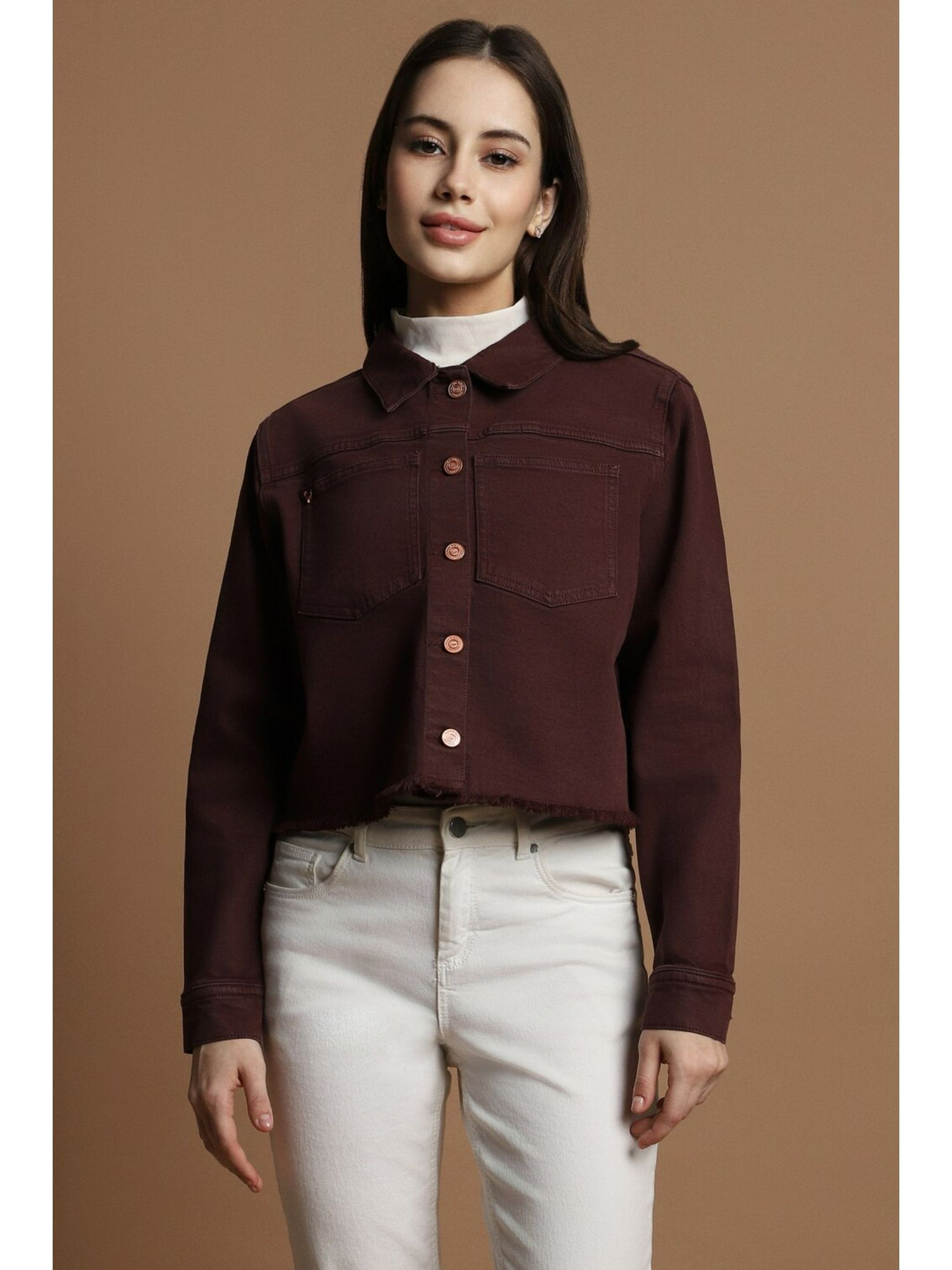 allen solly Women Maroon Solid Casual Jacket-picture-31