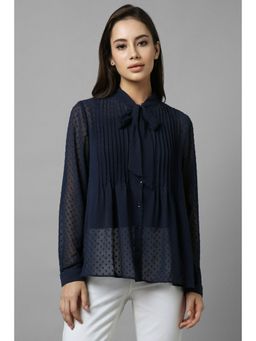 Allen Solly - Women Navy Self Design Long Sleeves Blouse