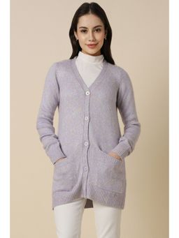 Allen Solly - Women Lavender Solid V Neck Casual Sweater