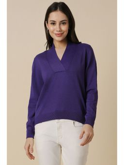 Allen Solly - Women Purple Solid V Neck Casual Sweater