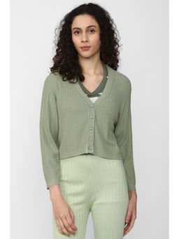 Van Heusen - Women Green Solid V-Neck Cardigan
