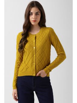 Van Heusen - Women Yellow Self Design Casual Cardigan