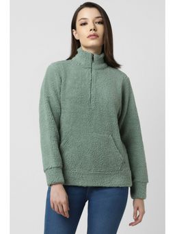 Van Heusen - Women Green Textured Stylized Neck Sweatshirt
