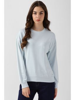 Van Heusen - Women Blue Solid Round Neck Sweatshirt