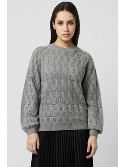 Van Heusen - Women Grey Textured Round Neck Sweater