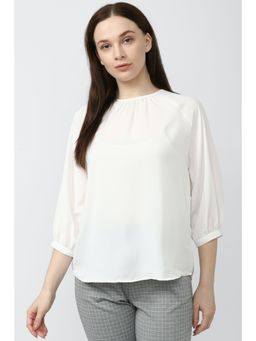 Van Heusen - Women White Solid Casual Round Neck Top